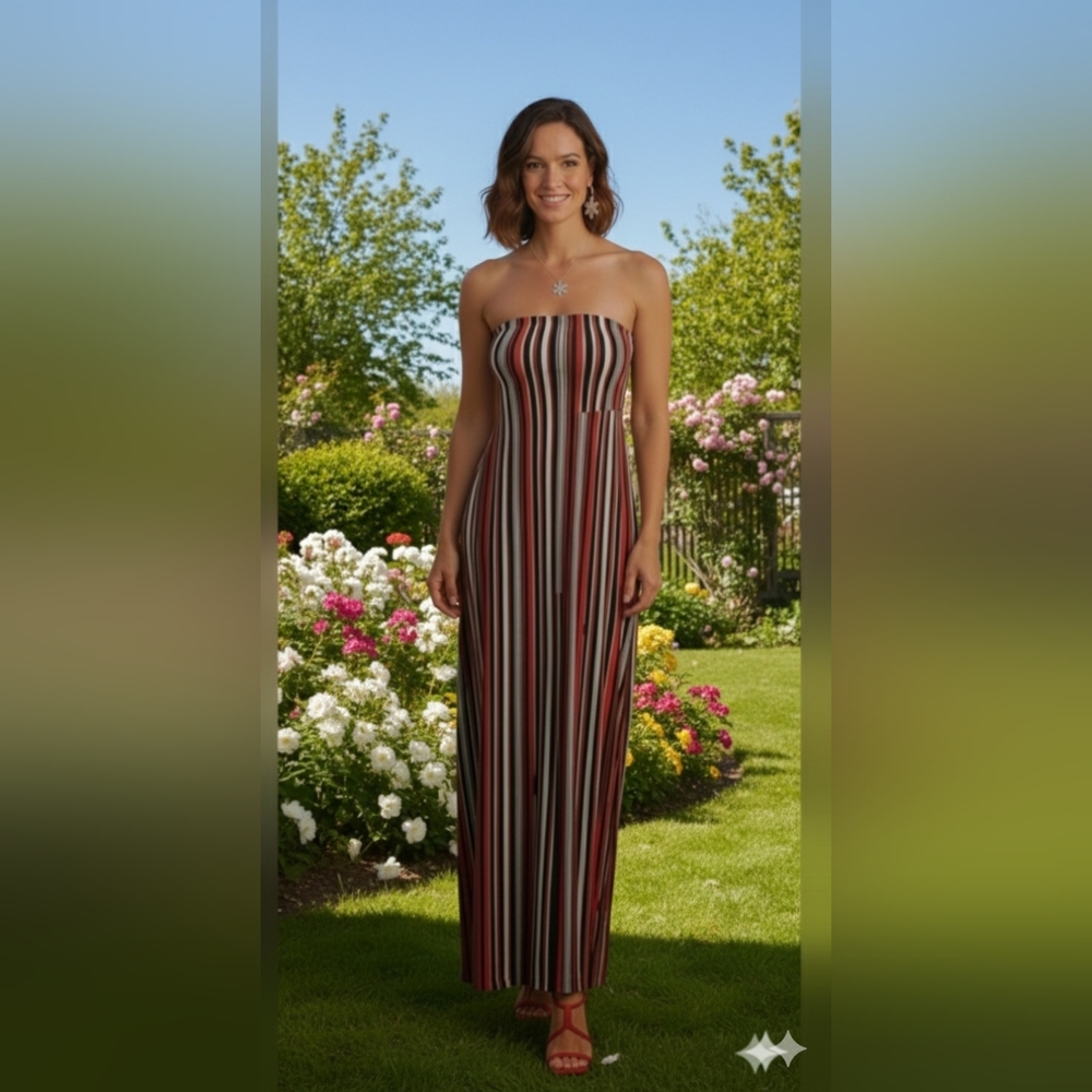Striped Strapless Maxi Dress